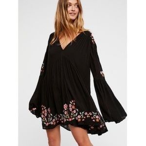 Free People Black Embroidered Babydoll Mini Dress